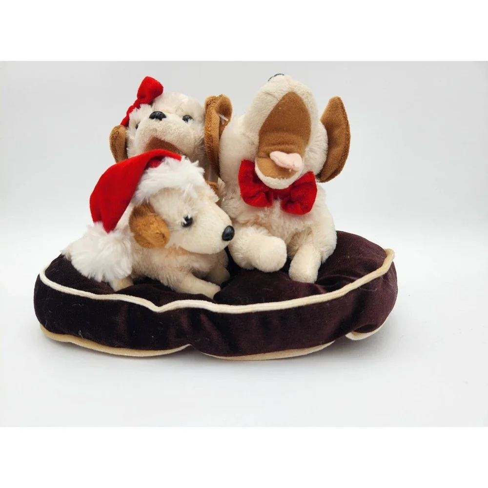 Christmas Plush 3 Puppies Sitting On Pillow Dan‎ Dee Yellow Dogs